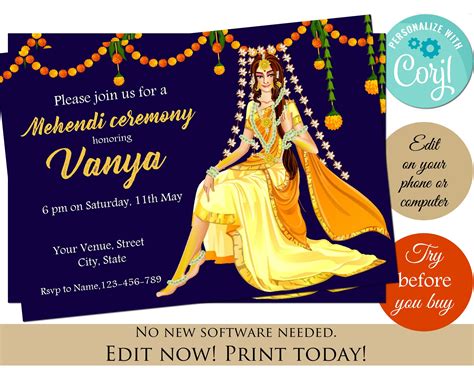 Create your own indian wedding invitation cards in minutes with our invitation maker. Mehendi Invitation Blank Mehndi Invitation Card Template - Mehndi Invitations Zazzle Uk : See ...
