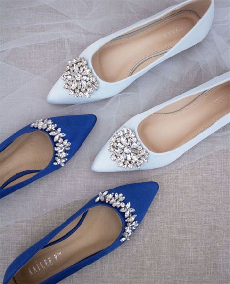 Royal Blue Evening Flats With Floral Crystal Details Bride Shoes