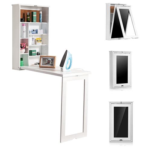 Furniture White Wooden Life Fold Out Convertible Wall Mount Desk Home