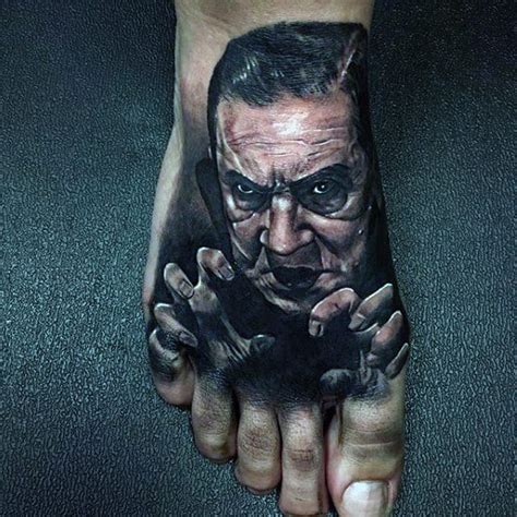 Black ink vampire in frame tattoo on half sleeve 60 Vampire Tattoos For Men - Bite Into Cool Designs
