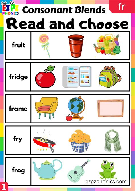 Group1 Fr Words Read And Choose Phonics Consonant Blends Worksheet
