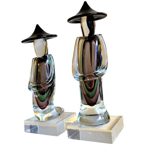 Pair Of Murano Sommerso Chinese Men Glass Figurines By Luigi Onesto At 1stdibs Murano Glass