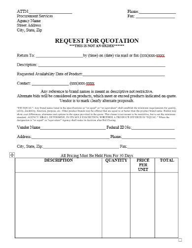 A request for quotation template outlines the body of the proposal laid out as an invitation to bid for a product wherein a company summons other companies into revealing their bids and entering into a business contract with it. 18+ Request for Quote Templates in Word | Pages | PDF ...