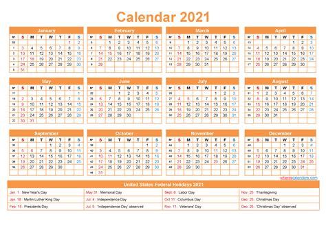 2021 Calendar Printable With Holidays And Observances Gambaran