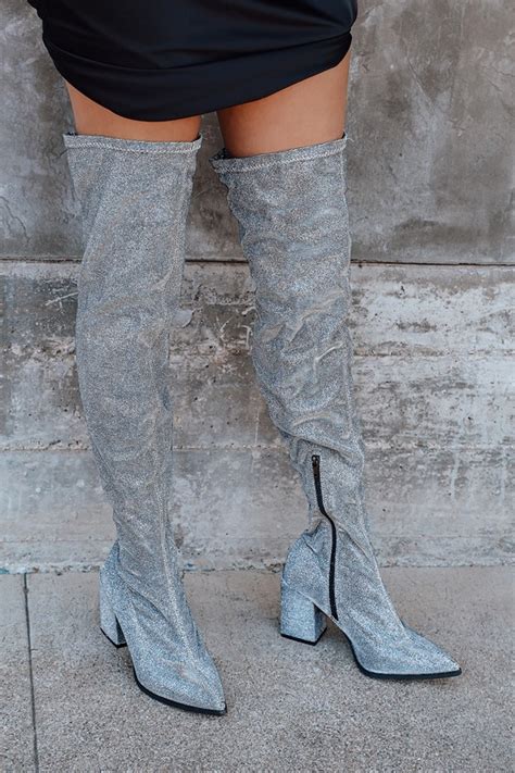 Chic Silver Boots Over The Knee Boots Otk Boots Lulus