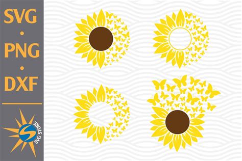 Butterfly Sunflower SVG, PNG, DXF Digital Files Include (816873) | Cut