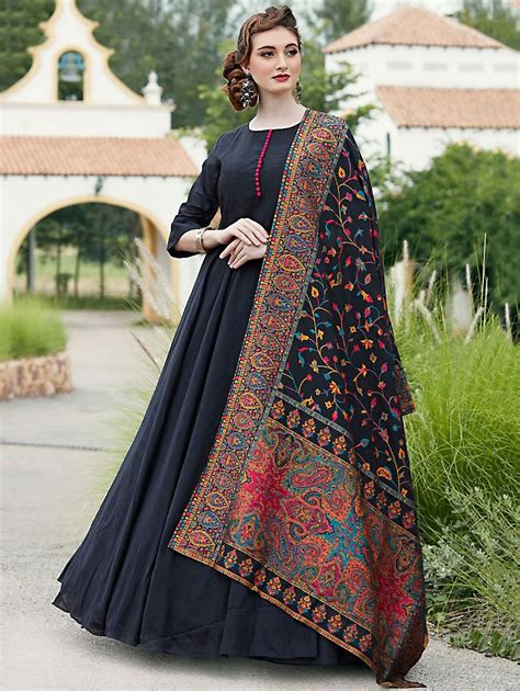 Navy Blue Silk Plain Designer Anarkali Suit With Heavy Dupatta In 2020