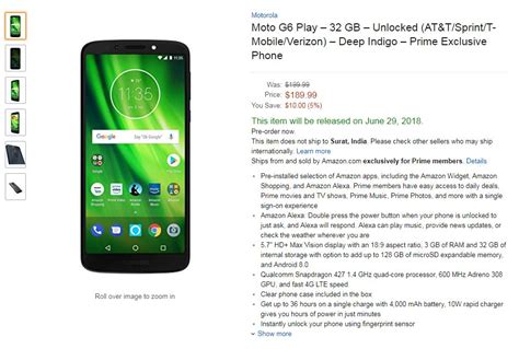 Moto G6 Play Amazon Prime Exclusive Phone Is Now Available