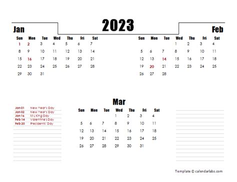 2023 Three Months Word Calendar Template Free Printable Templates