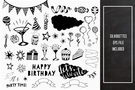 Chalkboard Birthday Party Clipart Custom Designed Illustrations