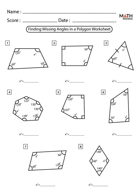Polygon Angle Measures Worksheets