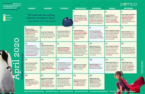 Childrens Library Activities Calendar April 2020
