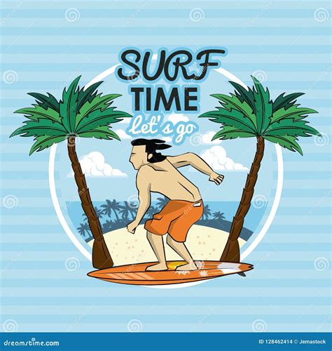Tropical Surfing Lifestyle Theme Stock Vector Illustration Of Palm