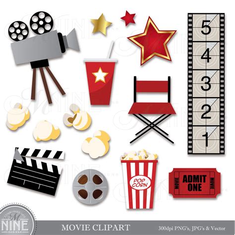 Movie Clip Art Movie Clipart Download Movie Party Theater Etsy