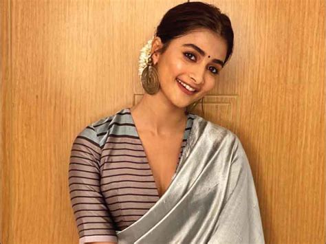 Pooja Hegde Shines In Striped Saree Style In Payal Khandwala Moviekoop