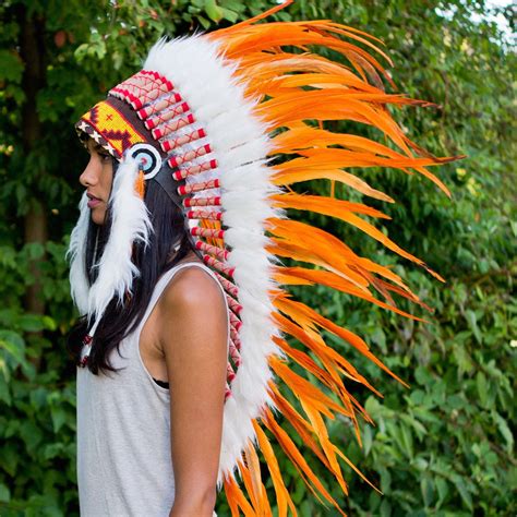 Orange White Indian Headdress 95cm Indian Headdress Novum Crafts