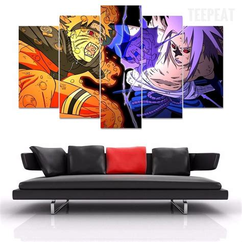 Naruto Vs Sasuke 5 Piece Canvas Painting In 2021 Customized Canvas