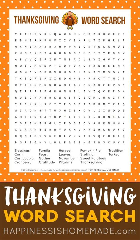 Thanksgiving Word Search Printable Happiness Is Homemade