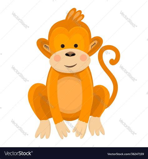 Cute Funny Cartoon Baby Monkey On White Isolated Vector Image
