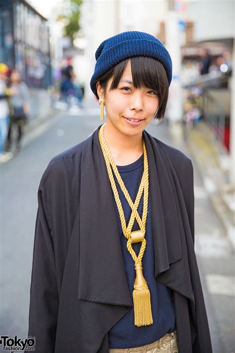 Harajuku Girl In Draped Jacket Tassel Necklace And Japanese Flag Bag