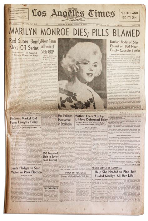 Lot Detail - The ''Los Angeles Times'' Newspaper Reporting the Death of