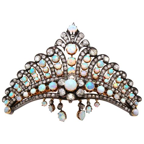 Art Nouveau Opal Diamond Gold Byzantine Princess Diadem Tiara For Sale