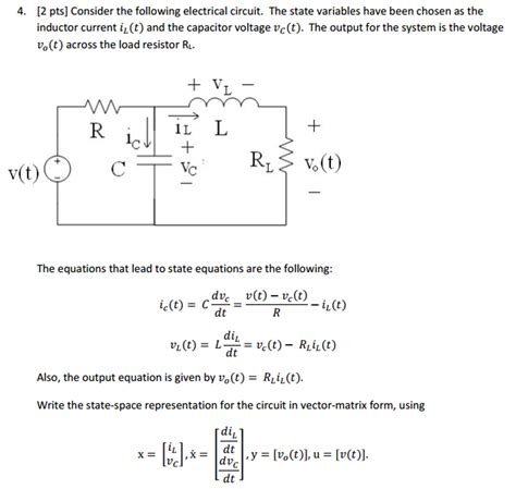 Solved Consider The Following Electrical Circuit The State Chegg