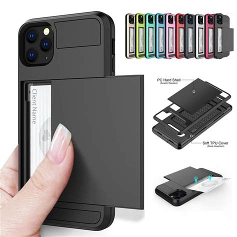 Slide Wallet Credit Card Slot Pc Phone Case For Iphone 11pro Max Xr Xs