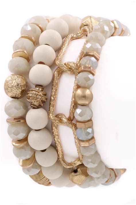 White Assorted Bead Bracelet Set Bracelets