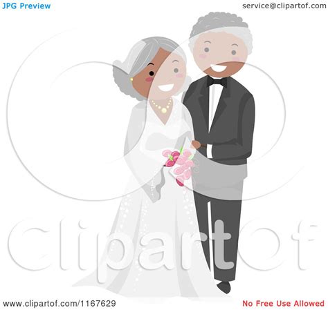 Cartoon Of A Happy Black Senior Wedding Couple Royalty Free Vector