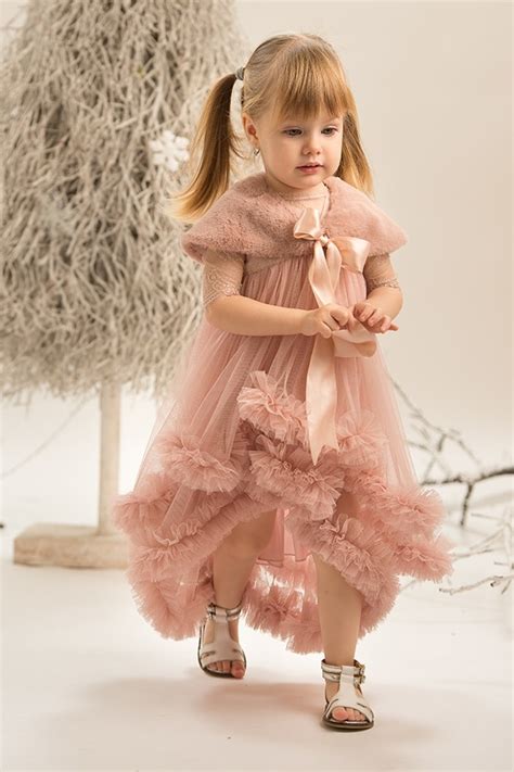 Pink Chantilly Baby Girl Dress With Train And Silk Lace