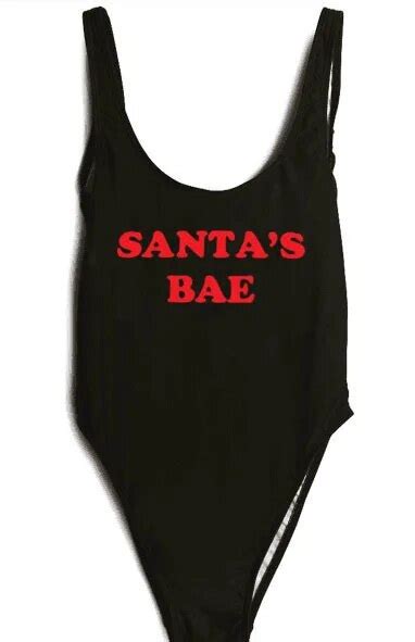 Santa Is Bae Letter Print Mesh Bodysuit One Piece Bathing Suit Bodysuit