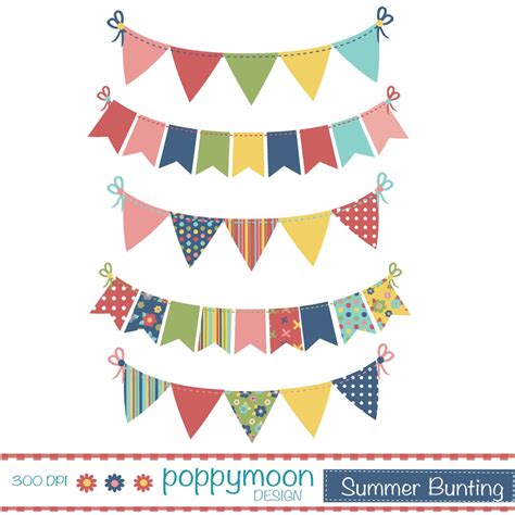 Summer Bunting Red Blue Green And Yellow Digital Clipart Etsy Uk