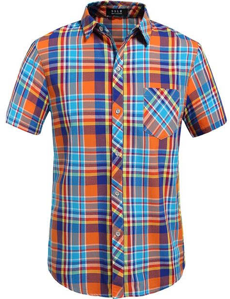 Mens Cotton Regular Fit Button Down Casual Short Sleeve Checkered