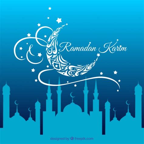 Blue Ramadan Background With A Mosque Silhouettes Free Vectors Ui