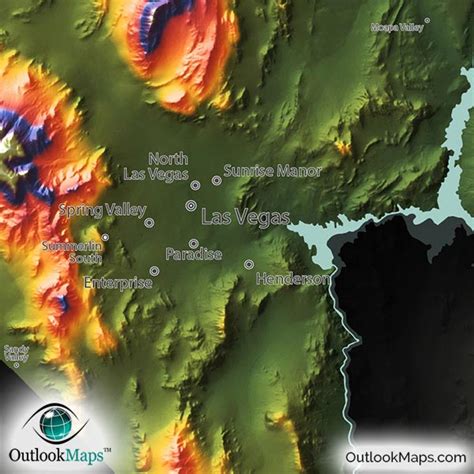 Nevada Physical Features Map Artistic Topography And Mountains
