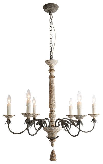 Lnc 6 Light Shabby Chic French Country Retro White Wooden Chandeliers