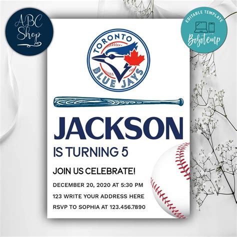 Printable Toronto Blue Jays Birthday Invitation Instant Download