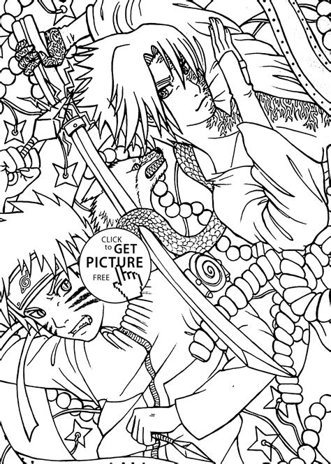 Naruto vs Sasuke anime coloring pages for kids, printable free