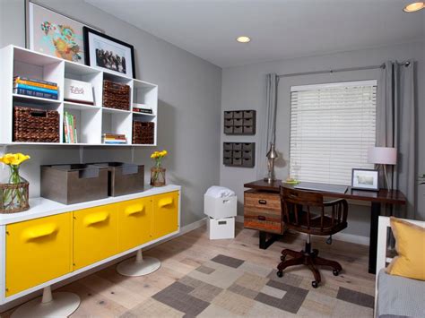 Contemporary Home Office In Gray With Burst Of Bright Yellow Hgtv