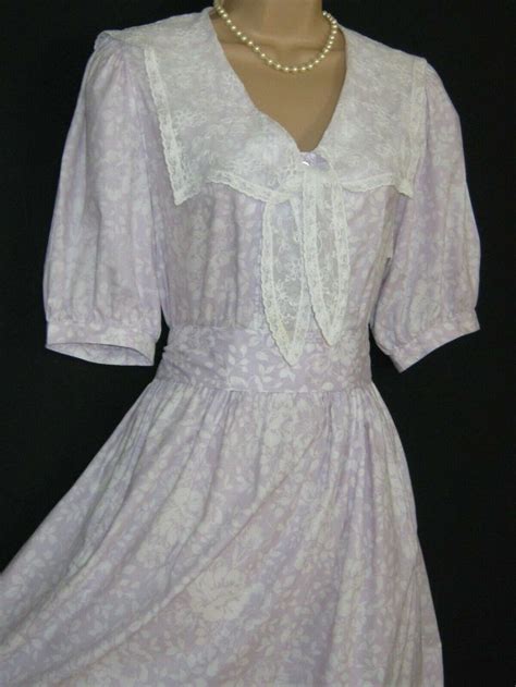Laura Ashley Vintage Lilac Rose Beauty Summer Tea Dress Uk10