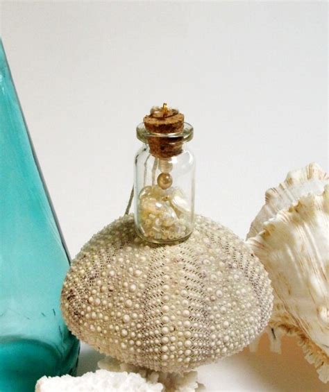 Items Similar To Tiny Bottle Pendant Filled With Vintage Pearls Glass