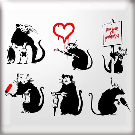 Banksy's 'gangsta rat' character has appeared at various locations, but perhaps the most well documented 'gangsta rat' is the one in the picture here, which banksy is usually most well known for his 2 dimensional graffiti art, but from time to time his installations also cause something of a stir. Banksy - rat pack - http://weareyourfriend.nl/banksy ...