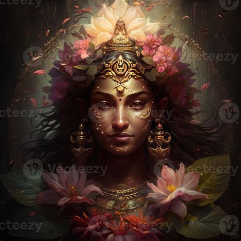 Hindu Indian Beautiful Goddess Lakshmi Head Morphing Into Flower Generative Ai Stock