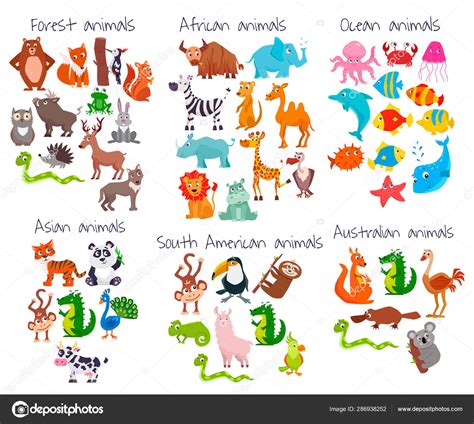 Gran Conjunto De Animales De Dibujos Animados Lindos Ilustración