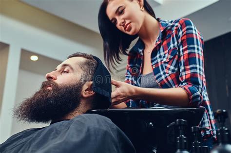 handsome bearded man in the barbershop stock image image of occupation focus 110013211