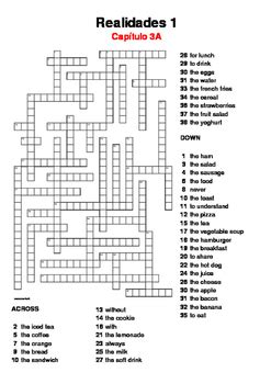 Vocab from avancemos 3 unit 1 lesson 1. SPANISH - CROSSWORD - Realidades 1 Capítulo 3A by ...
