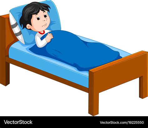 Sick Kid Lying In Bed Royalty Free Vector Image
