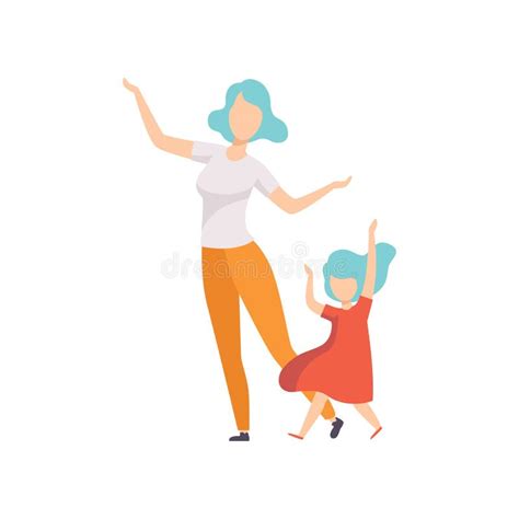 Mamá E Hija Están Bailando En El Apartamento Ilustración Del Vector