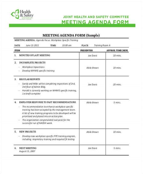 Safety Meeting Agenda Templates
